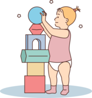 Girl toddler play with colorful blocks png