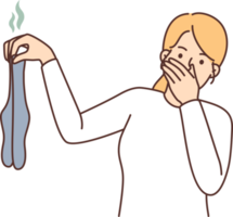 Woman disgusted with smelly dirty socks png