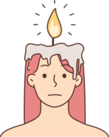 Young woman with head burning as candle png