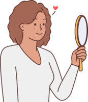 Smiling black woman look in mirror loving reflection png