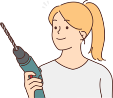 Woman with electric drill in hands png