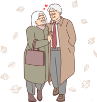 Smiling old couple walking in park png