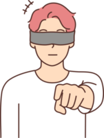 Blindfolded man point at screen png