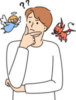 Confused man with devil and angel on sides png