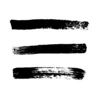 Black grunge brush strokes. Set of three painted ink stripes. Ink spot isolated on white background. Vector illustration