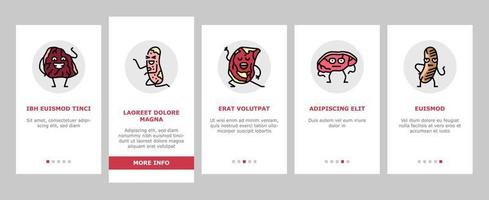 meat character beef food funny onboarding icons set vector