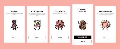 meat character beef food funny onboarding icons set vector