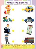 Community Helpers Job Match Activity Worksheet Matching games are educational games for children. puzzles for kids. Match the right object. vector