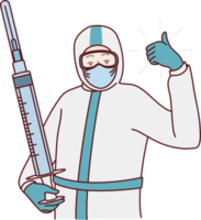 Doctor in uniform holding injection png