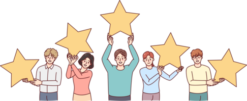 People holding stars giving client feedback png