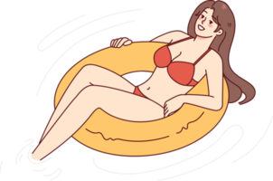 Happy woman in bikini swimming in pool png