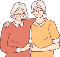 Smiling mature women hugging png