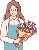 Smiling female florist with bouquet png