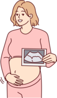 Smiling pregnant woman with baby scan png