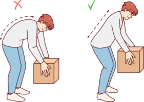 Correct technique of lifting heavy box png