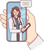 läkare rådfråga patient uppkopplad på mobil telefon png