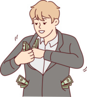 Wealthy businessman with money in pockets png