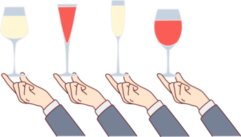 Hands holding diverse glasses with drinks png