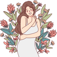 Happy woman hugging herself feeling confident png
