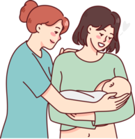 Happy mother holding newborn baby in arms png