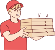 Smiling deliveryman with pizza boxes png