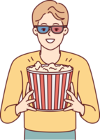 feliz homem com Pipoca dentro cinema png