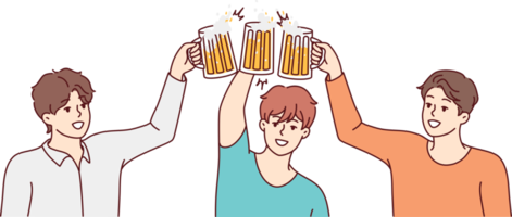 Smiling men cheers drinking beer png