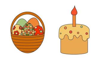Easter cake and easter eggs on white background vector