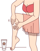 femme appliquer crème solaire sur jambes png