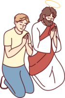 Religious man pray kneeling with Jesus Christ png