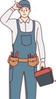 Smiling repairman in uniform and instruments png