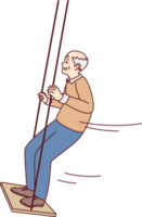 Happy active elderly grandfather swinging png