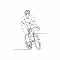 continuo línea dibujo de hombre hacer ejercicio bicicleta vector