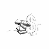 continuous line drawing of pile of money vector