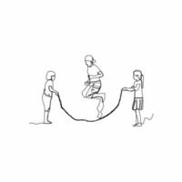 line design of kid playing jump rope vector