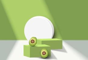 Cylinder podium green minimal with show avocado fruit products background. vector