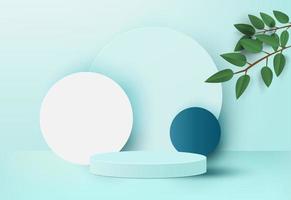 3D realistic podium green products background with tropical leaf,Scene mockup product stage show award display,Cylinder podium stage with circle backgrounds. vector