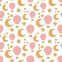 Baby shower seamless pattern with balloon, moon and stars on white background. It s a girl. vector