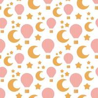 Baby shower seamless pattern with balloon, moon and stars on white background. It s a girl. vector