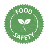 voedsel veiligheid pictogrammen, veilig voedsel insigne, zegel, label, label, sticker, embleem met grunge effect png