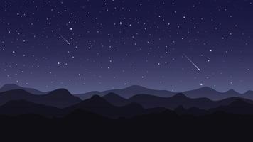 Vector background. Starry night sky. Stars, sky, night. Silhouette of the mountains.