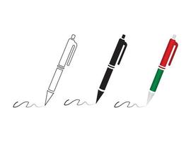 Elegant Pen and Signature Icon Vector Illustration Set, Sleek Writing Instruments for Business and Personal Use