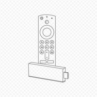 TV Stick and Voice Remote Outline Vector Illustration, Modern Entertainment Streaming Device with Sleek Design