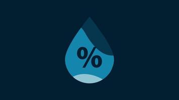 Weiß Wasser fallen Prozentsatz Symbol isoliert auf Blau Hintergrund. Feuchtigkeit Analyse. 4k Video Bewegung Grafik Animation