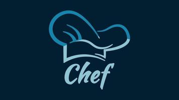 geschrieben Koch Symbol isoliert auf Blau Hintergrund. Kochen Symbol. Restaurant Speisekarte. Köche Hut. 4k Video Bewegung Grafik Animation.