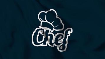 White Chef hat icon waving like a silk flag on blue background. video