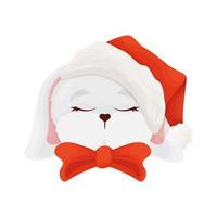 Cute muzzle of a rabbit in a santa hat, year of the rabbit, winter illustration with the symbol of the year vector