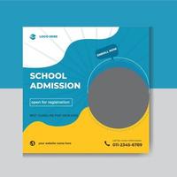 Modern School education admission web banner and social media post template vector