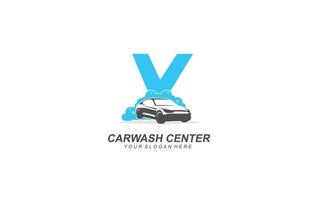 V Car wash logo design inspiration. Vector letter template design for brand.