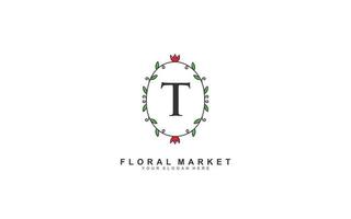 T beauty floral logo design inspiration. Vector letter wedding template design for brand.